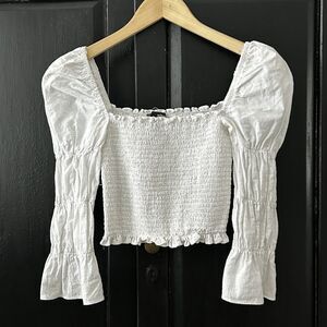 Aqua Milkmaid Top Size XS White Smocked Renfair Coquette Whimsy Cottagecore